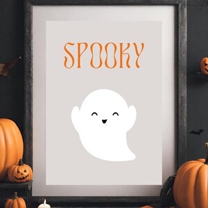 Spooky Friendly Ghost Digital Print Halloween Beige &amp; Orange Wall Art ...