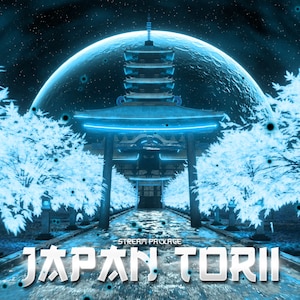 Japan Torii Gate Animated Twitch Overlay Package | Stream Pack | Screens, Alerts, Panels, Stinger Transition, Banner, Logo, Header | Blue