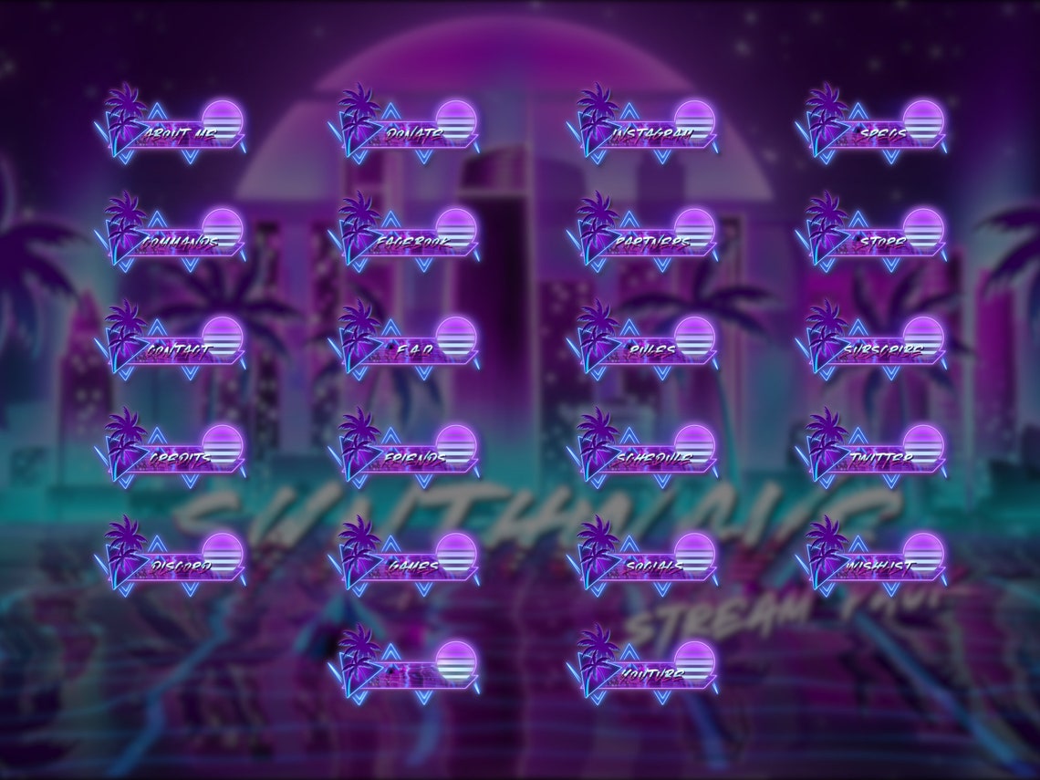 Synthwave Animated Twitch Stream Package: Neon City Retro Overlay ...