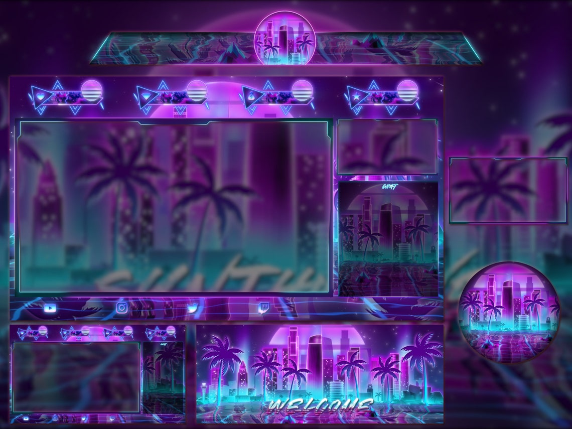 Synthwave Animated Twitch Stream Package: Neon City Retro Overlay ...