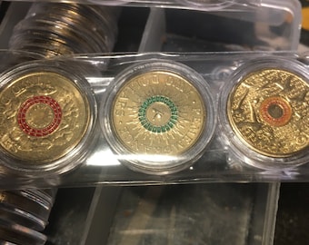 Two dollar Coloured collector Australian coins x3