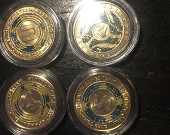 two dollar coloured Australian AUS set and Socceroos coins