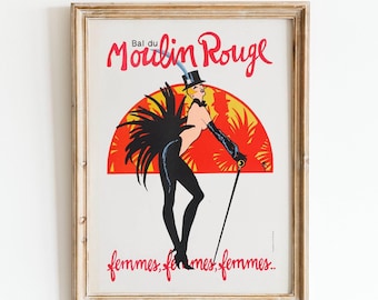 Vintage Art Moulin Rouge Ad 1960s Femmes Paris Cabaret Poster Vintage Advertisement Burlesque Dancer Showgirl Digital Download Printable Art