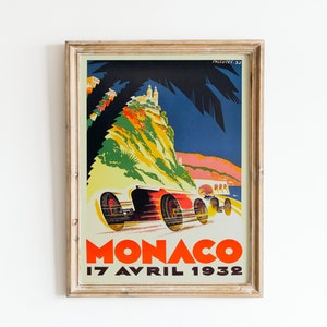 ヴィンテージ旅行ポスター モナコグランプリポスター フォーミュラワンレース F1 ヴィンテージカーレース広告 フランスのポスター モンテカルロレースカー デジタルプリント