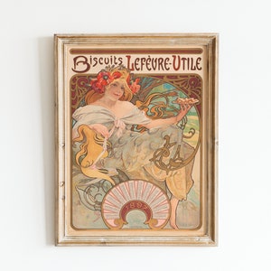 Vintage Poster Art Nouveau Old French Cookie Ad Poster Alphonse Mucha Print French Biscuits Advertisement Vintage Kitchen Wall Art Printable