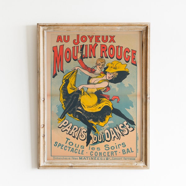 Vintage Art Poster, Moulin Rouge Poster, Paris Cabaret Art Print, Vintage Ad Poster, Burlesque Dancers, Digital Download, Printable Wall Art