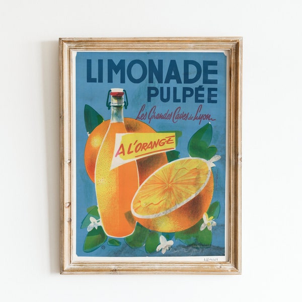 Vintage Art French Ad Poster Art Kitchen Wall Art French Advertisement Lemonade Art Poster Orange Art Vintage Ad Print Digital Download