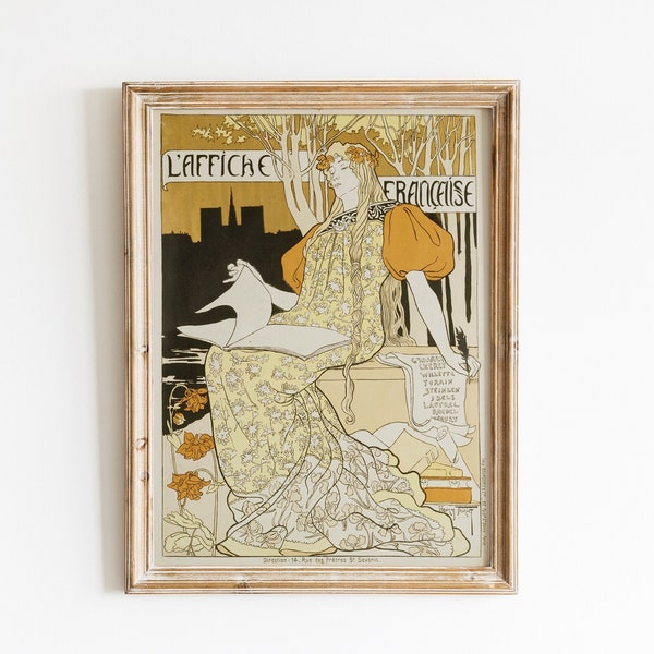 Art Nouveau French Art, French Vintage Art Poster, Vintage Print, Woman Portrait Drawing, Printable Wall Art, Digital Download