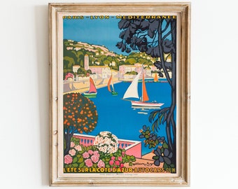 Vintage Côte d'Azur Reiseposter: Segelboote, Côte d'Azur Kunst (Digitaler Download)
