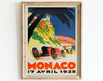 Monaco Grandprix Vintage Poster: 1932 F1 Rennwagen Druck (Digitaler Download)