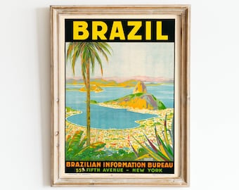 Vintage Rio de Janeiro Travel Poster: Brazil Tropical Landscape (Digital Download)