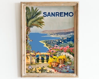 Vintage Sanremo Italien Reise Poster: Küste Mittelmeer Kunst (Digitaler Download)