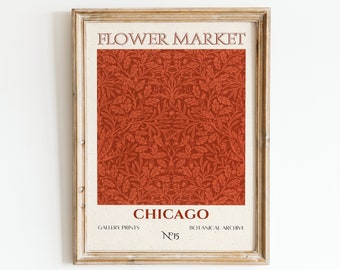 Affiche du marché aux fleurs de Chicago Art de Chicago Windy City vintage Art floral rétro, décoration d&#39;intérieur tendance, impression d&#39;art en téléchargement numérique, art mural imprimable