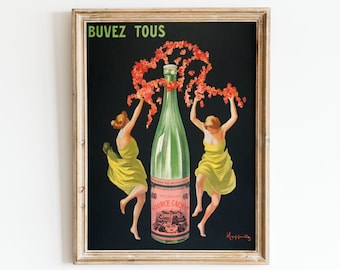 Cartel publicitario francés vintage de Evian: Impresión de mujeres bailando en Cappiello (descarga digital)
