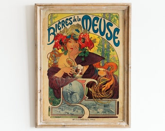Alphonse Mucha Jugendstil Bier Anzeige - Vintage Französisches Plakat (Digitaler Download)