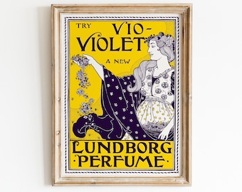 Art Nouveau Retro Perfume Ad Poster: Vintage Woman with Violets (Digital Download)