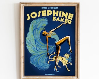 Joséphine Baker Blue Feathers Leopard Print: Ikonische Tänzerin, Kunstdruck, Vintage-Poster (Digitaler Download)