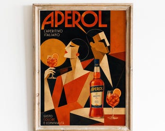 Vintage-Werbeplakat für Aperol-Liebhaber: Modernes italienisches Paar, Wandbild für Bars (Digitaldruck)