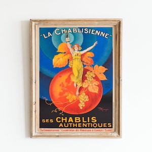 Vintage French Ad Wine Poster Antique Wine Art French Advertisement Kitchen Wall Art Red Haired Woman in Orange Wall Art Digital Download