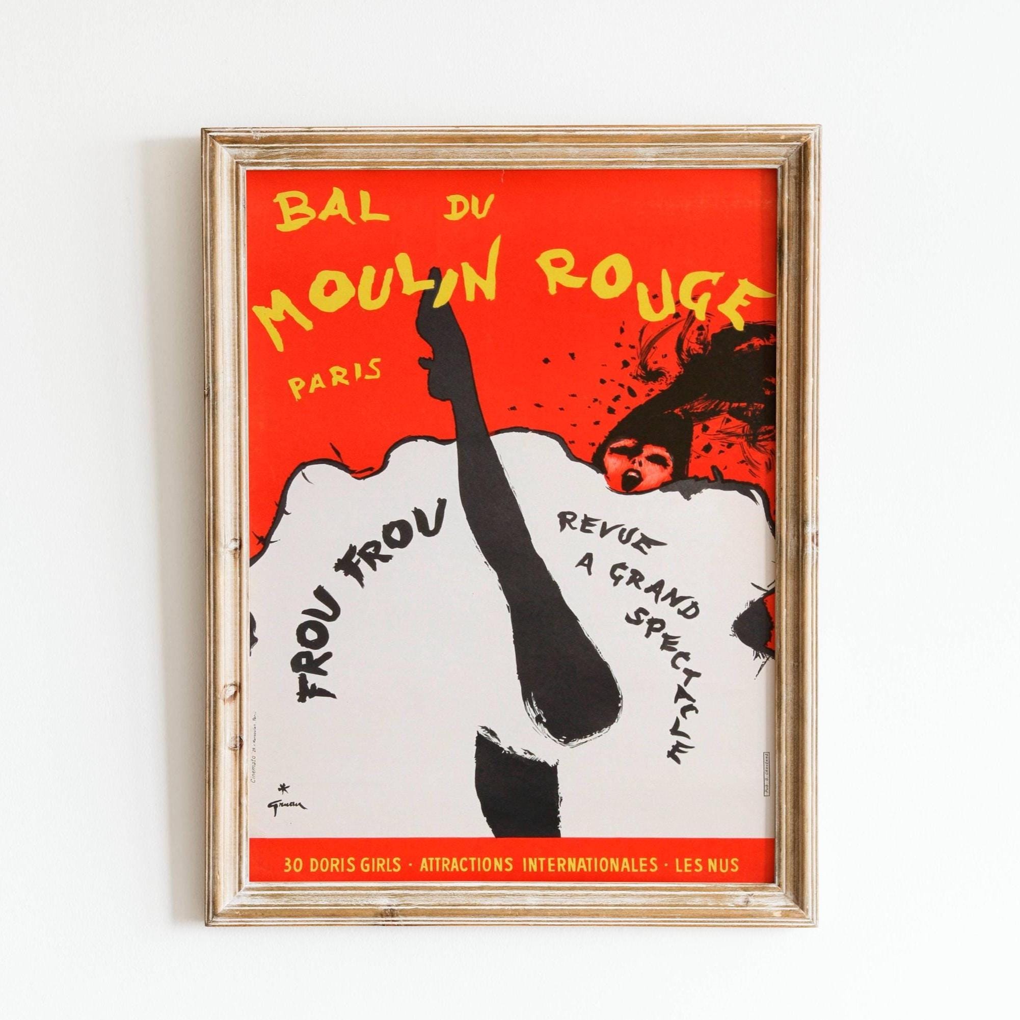 Vintage Art Moulin Rouge Ad 1980s Paris Cabaret Poster Red Vintage Advertisement Burlesque Dancer Showgirl Digital Download Printable Art