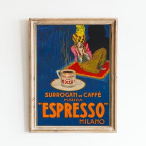 Vintage Kaffee Poster Alte italienische Kaffee Anzeige Espresso Küche Wandkunst Café Kunst Küche Digital Download Kaffee-Liebhaber-Geschenk