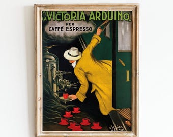 Cartel publicitario de café vintage: Impresión Arduino de La Victoria (descarga digital)