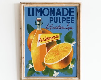 Póster publicitario vintage de limonada de naranja francesa: Decoración de pared para la cocina (Descarga digital)