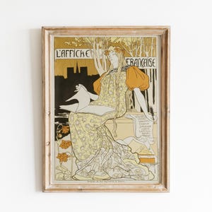 Art Nouveau French Art, French Vintage Art Poster, Vintage Print, Woman Portrait Drawing, Printable Wall Art, Digital Download
