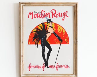 Vintage Moulin Rouge Ad Poster: Retro French Cabaret Wall Art (Digital Download)