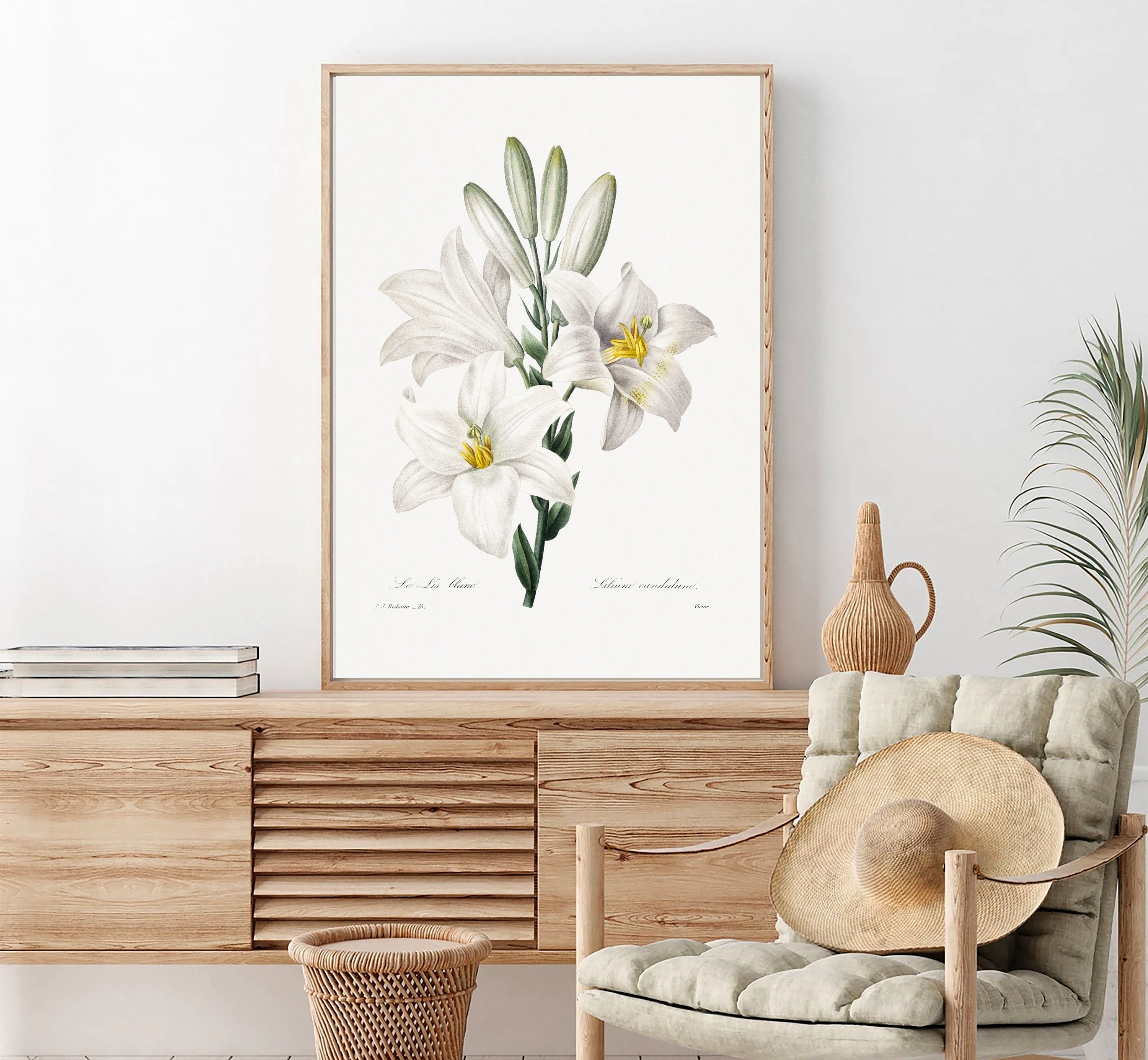 White Flowers Wall Art Vintage Flower Print Easter Lily Poster ...
