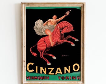 Vintage Cinzano Vermouth Poster: Italienische Alkohol Werbung Leonetto Cappiello Rotes Zebra Druck (Digitaler Download)