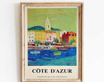 Vintage French Riviera Travel Poster: Cannes Watercolor Print (Digital Download)
