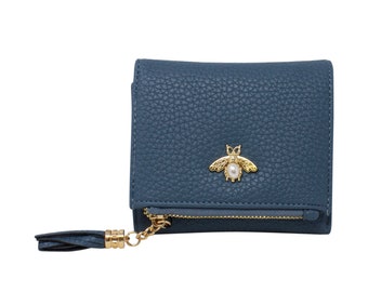 Tri-Fold Small Purse with Bee Decoration