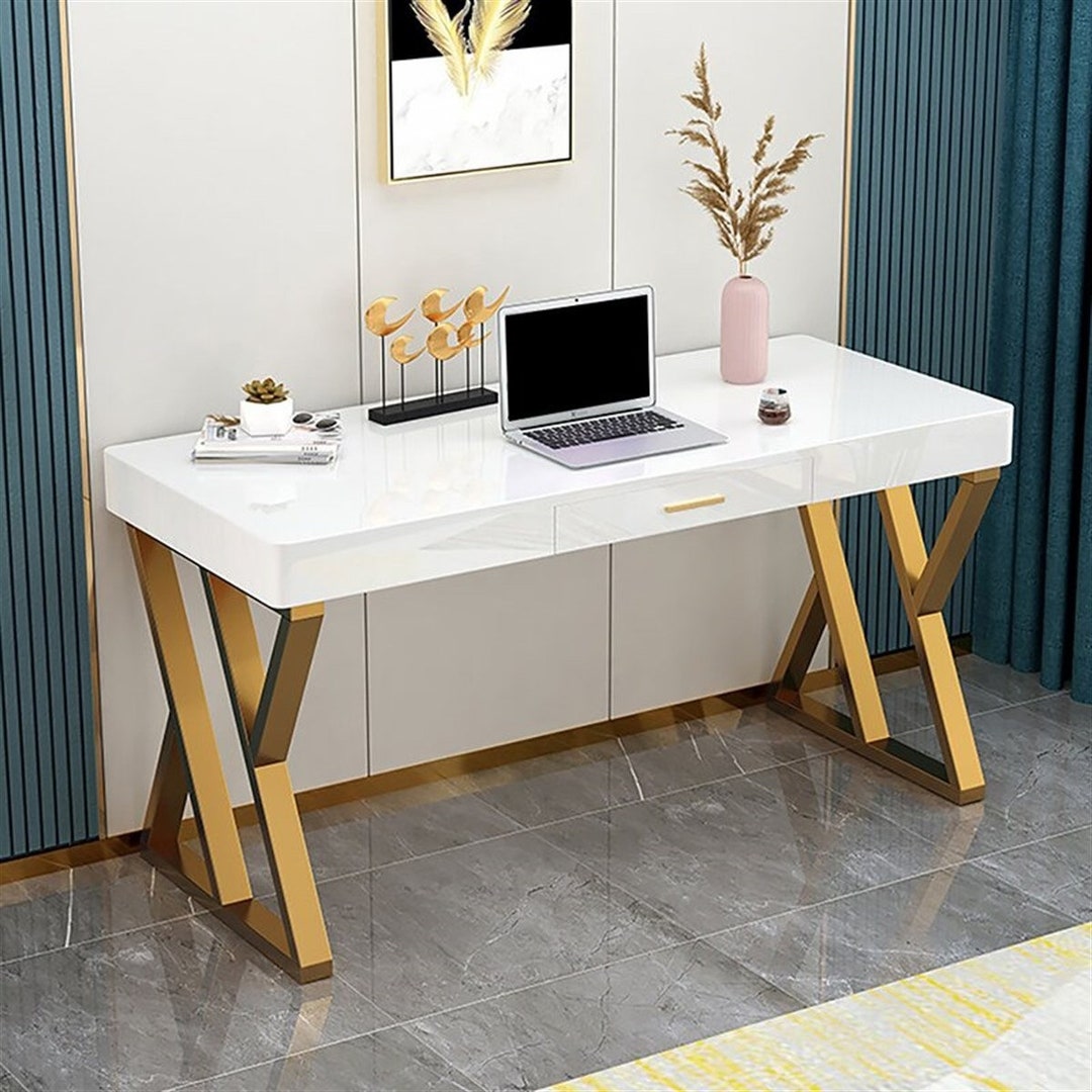 Modern Desk Gold Legs Desk Custom Modern Home Decoration Etsy