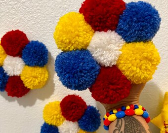 Handmade Pom Pom flower clowncore wall hanging clown decor