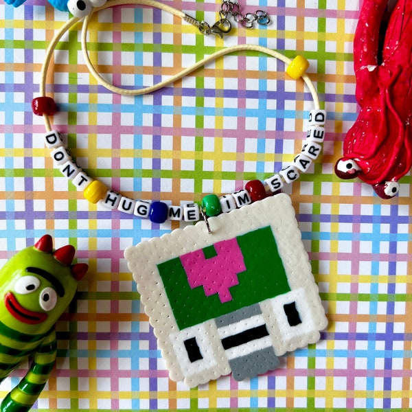 Don’t hug me I’m scared computer perler necklace clown kandi clowncore jewelry accessories