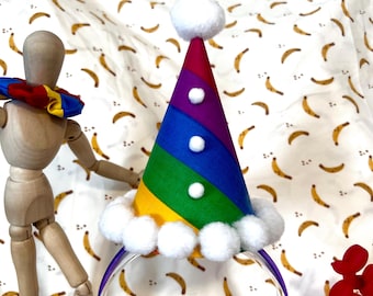 Rainbow Clown Party Hat Headband: Handmade Costume Accessory