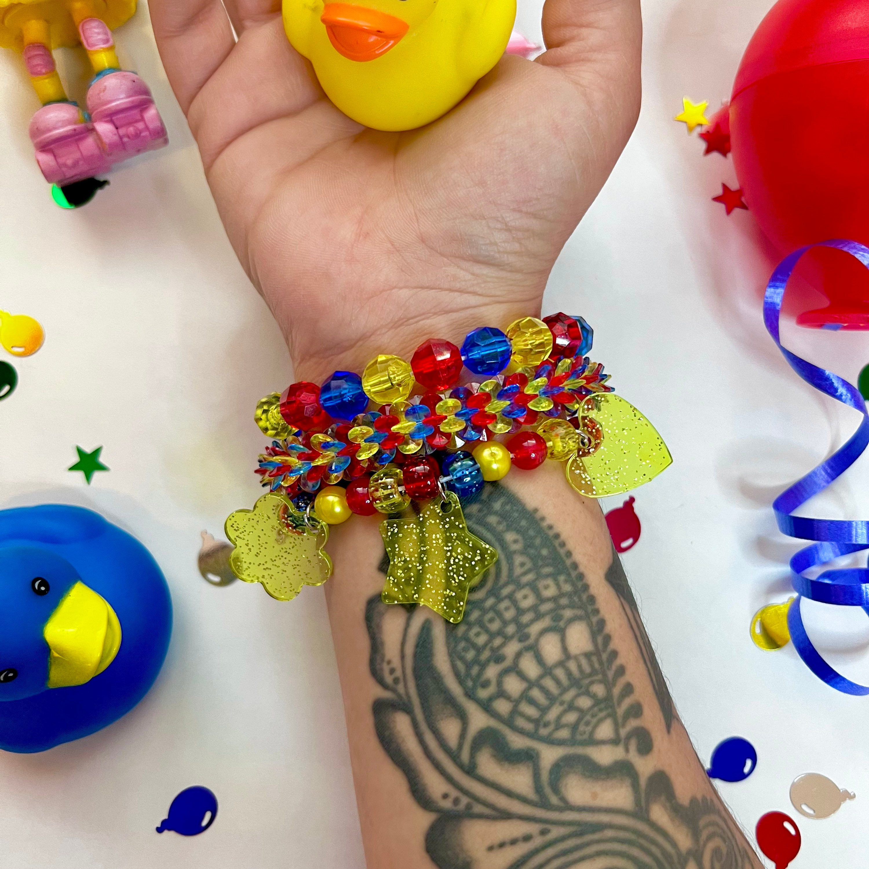 10 Perles En Bois Motif Clown - Pour Bracelets, Colliers DIY - Enfants, Halloween, Création Bijoux