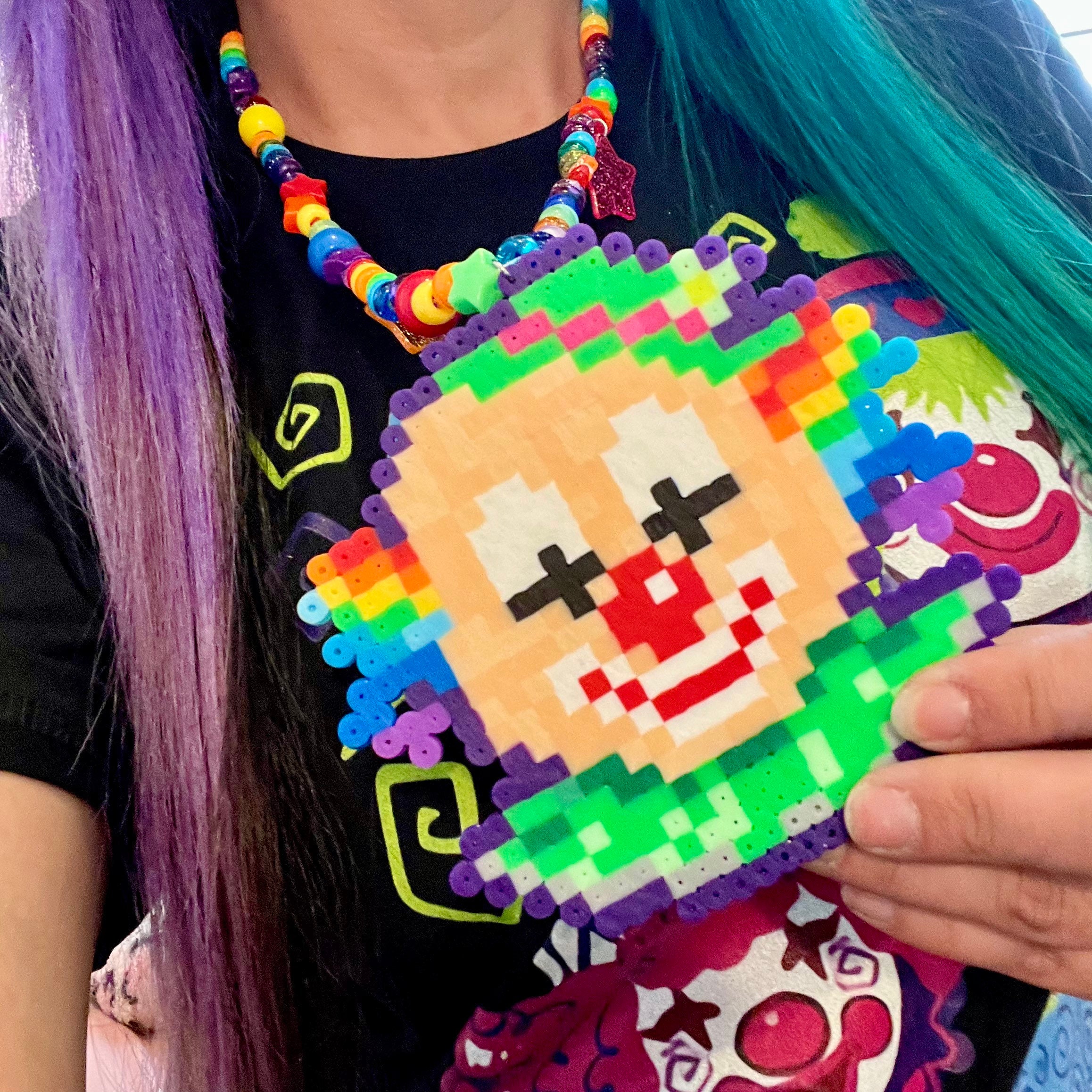 Clown Kandi Rainbow Beaded Necklace Perler Clowncore Clown Kandi Rainbow Beaded Necklace Perler Clowncore