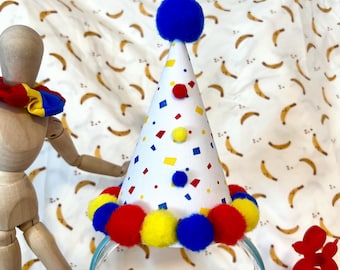 Handmade Clown Party Hat Headband: Colorful clowncore costume