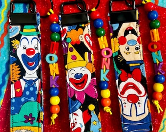 Handmade clown keychain clowncore wristlet key fob beaded keychain