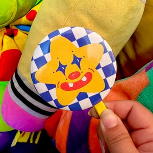 Clown button pin silly star clowncore accessories