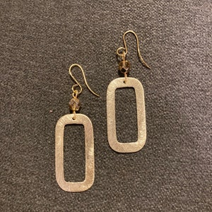 Gold  metal bohemian chic rectangle dangle earrings