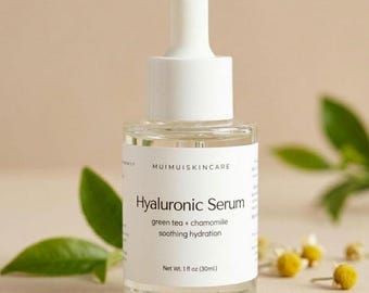 Vegan Hyaluronic Acid Face Serum Sensitive Skin Hydrating Moisturizer with Green Tea & Chamomile