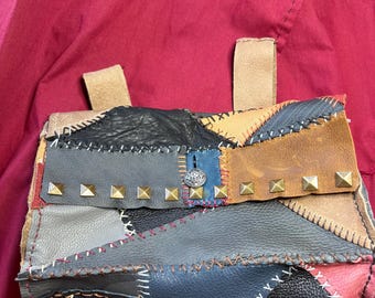 Stitched Leather LARP Belt Pouch: Metal Studded