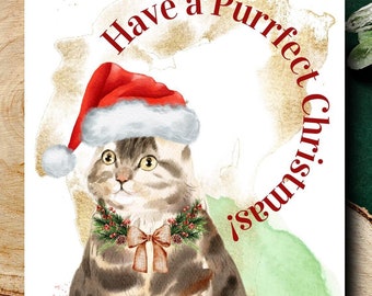 Have a Purrfect Christmas, Funny Cat Christmas Card, Printable Holiday Card, Instant Download, Christmas Cat Gift, Digital Card