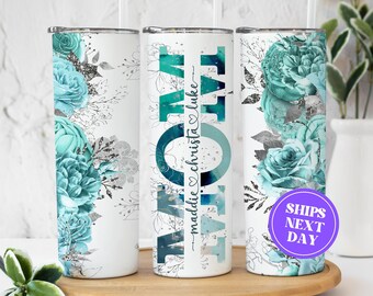 Personalized Mom Tumbler for Mom for Mothers Day, Custom Mothers Day Gift for Mom from Kids, Floral Mom Tumbler with Kids Names Gift for Mom