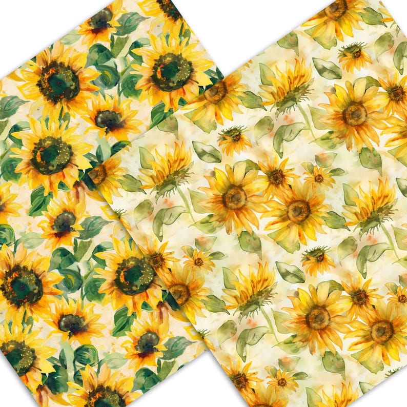 Sunflower Watercolor Seamless Pattern | Floral & Greenery JPG Digital ...