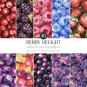 Watercolor Berry Seamless Pattern | Digital Paper Pack (JPG)