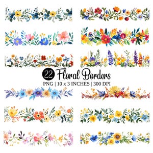Watercolor Floral Borders Clip Art | Wildflower Frames (PNG Digital Prints)